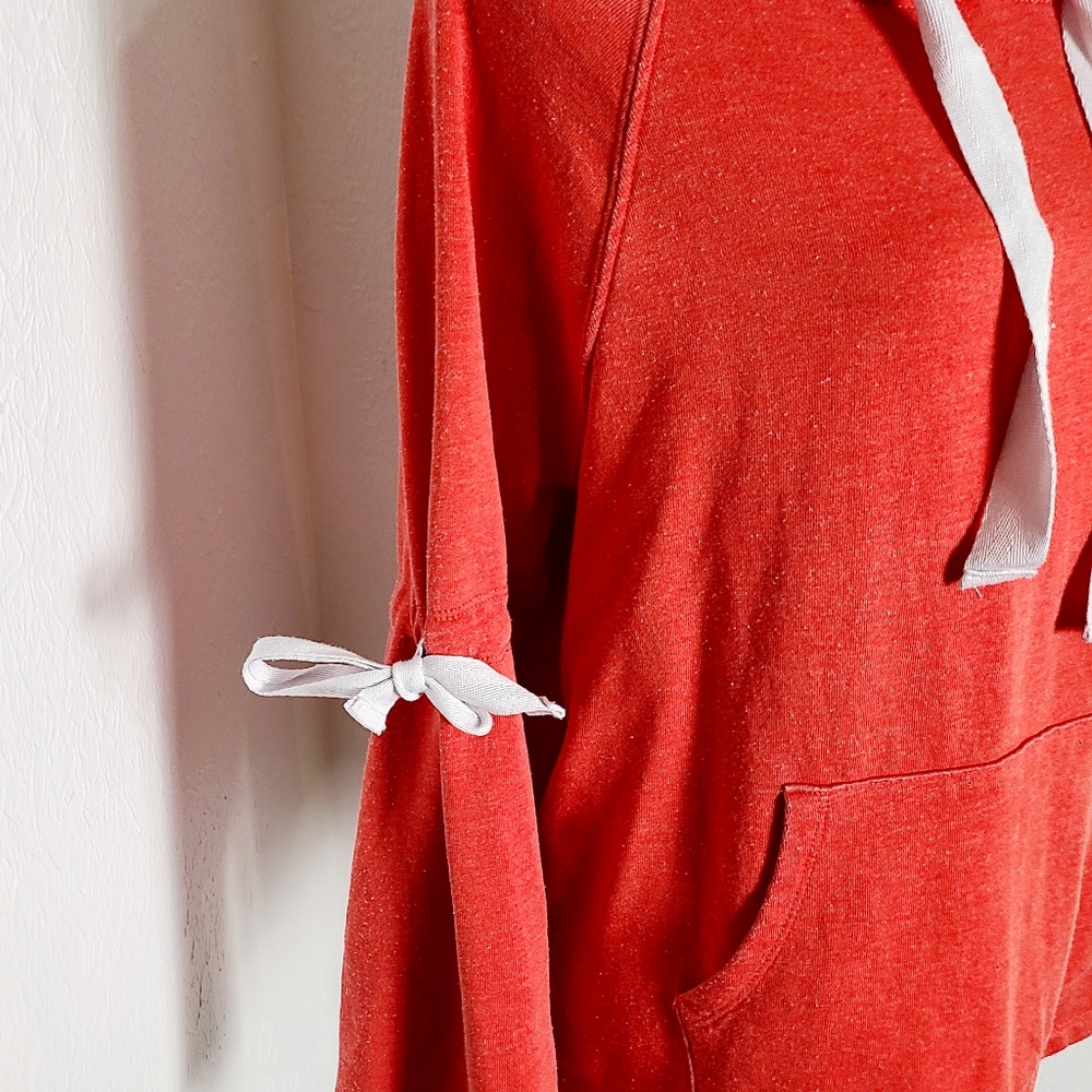 Betsey Johnson Orange Sweatshirt Hoodie, White Ties, Handwarmer, Size Large - Picture 3 of 10